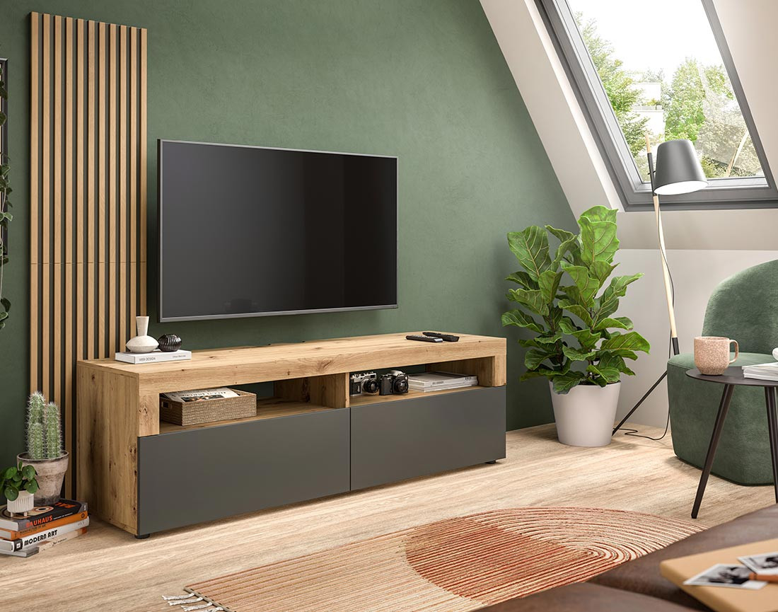 Meuble TV bois et gris 2 portes 160 cm Brentford