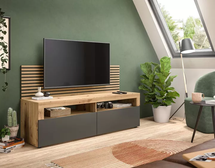 Meuble TV bois et gris 160 cm Brentford