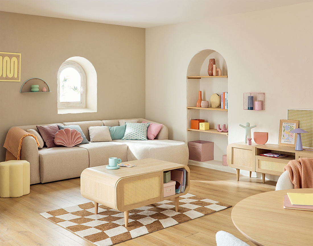 Table basse bois et cannage 1 niche 100 cm Mathilde