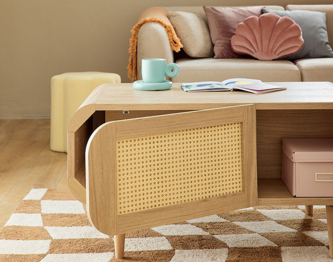 Table basse bois et cannage 100 cm Mathilde