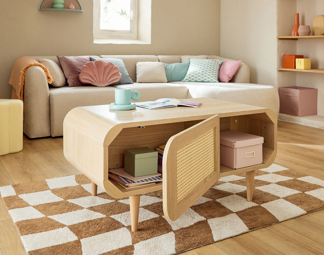 Table basse bois et cannage 100 cm Mathilde