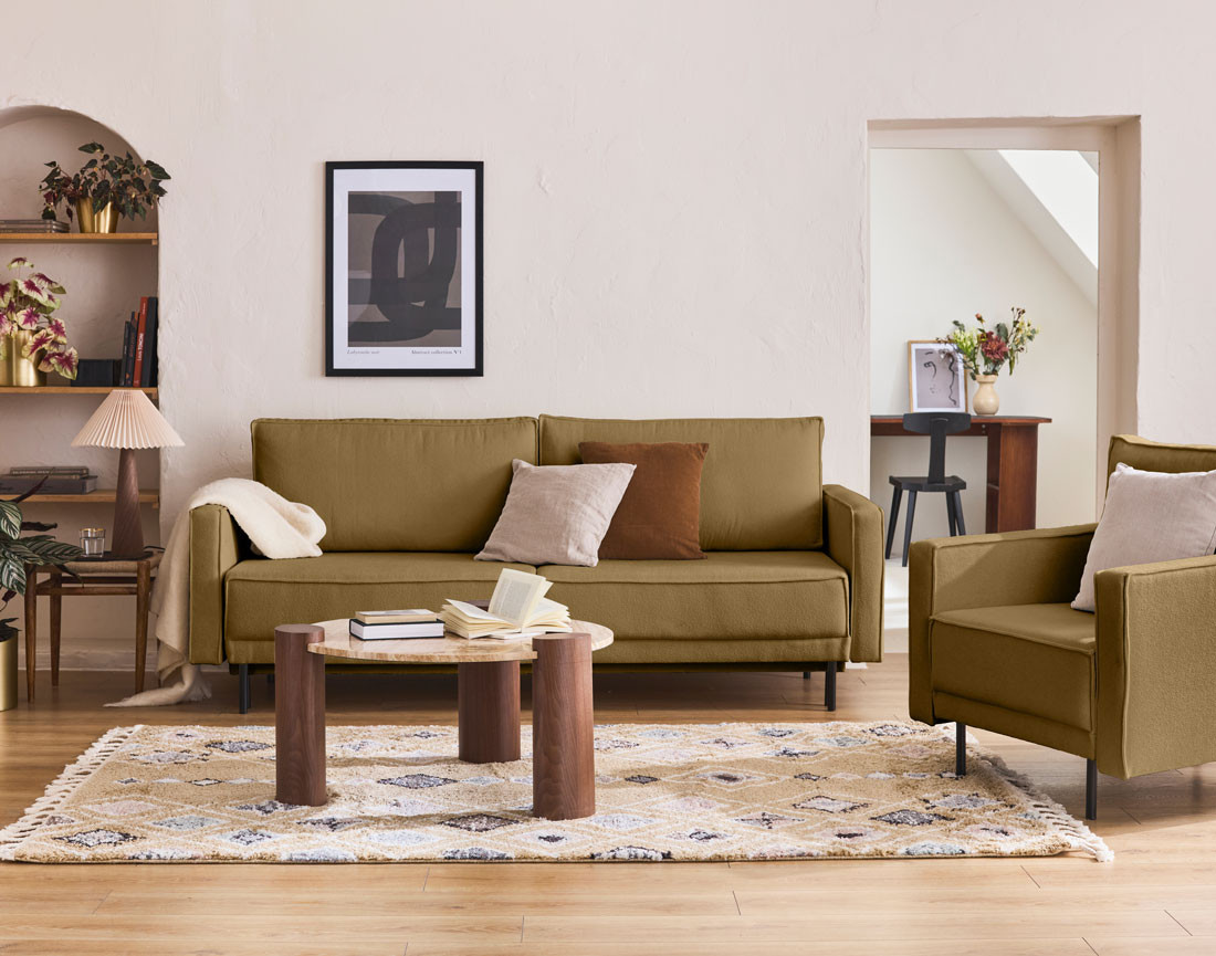 Canapé droit 3 places convertible avec coffre en tissu Charlie