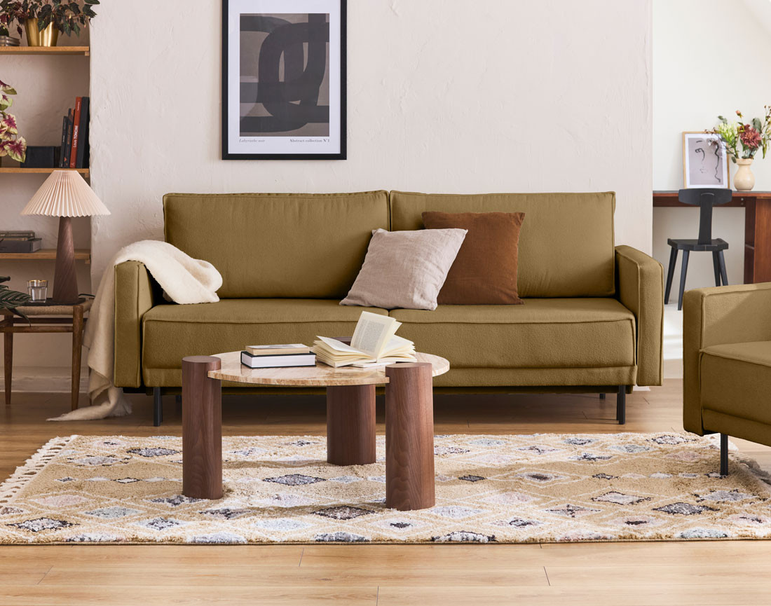 Canapé droit 3 places convertible avec coffre en tissu Charlie