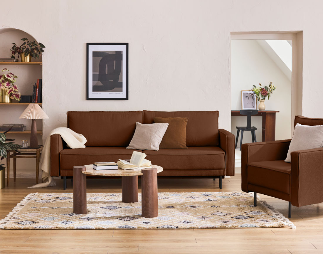 Canapé droit 3 places convertible avec coffre en tissu Charlie