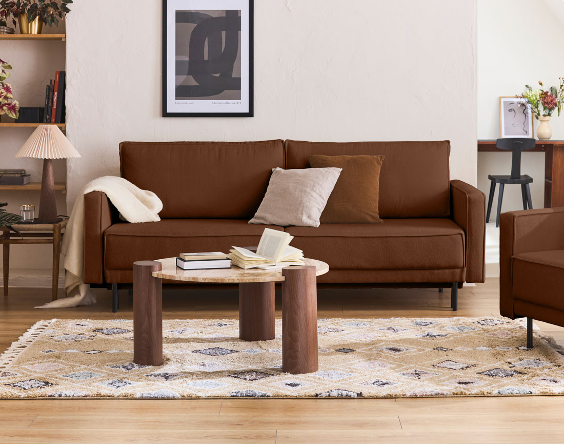 Canapé droit 3 places convertible avec coffre en tissu Charlie