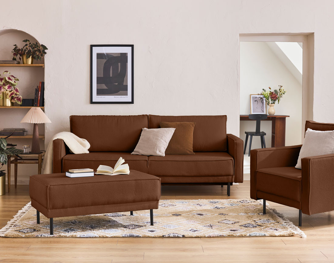 Canapé droit 3 places convertible avec coffre en tissu Charlie