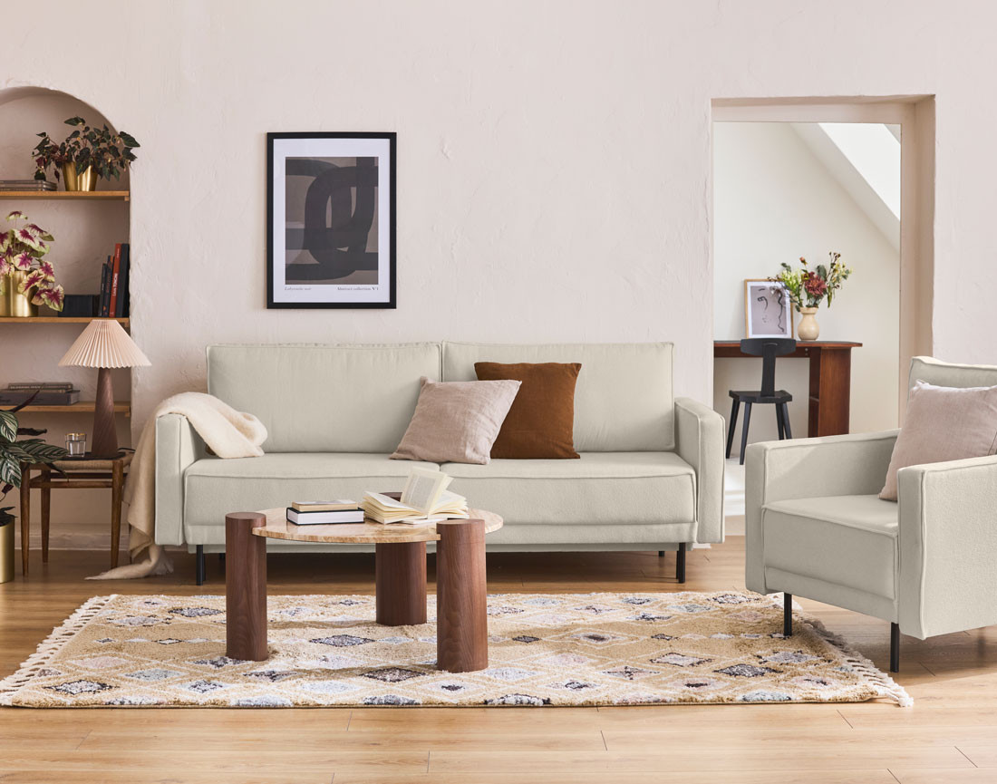 Canapé droit 3 places convertible avec coffre en tissu Charlie Canapé droit 3 places convertible avec coffre en tissu Charlie