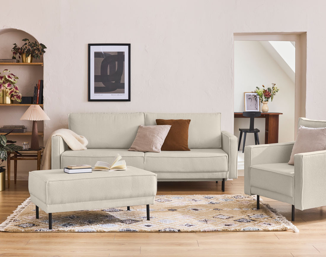 Canapé droit 3 places convertible avec coffre en tissu Charlie Canapé droit 3 places convertible avec coffre en tissu Charlie