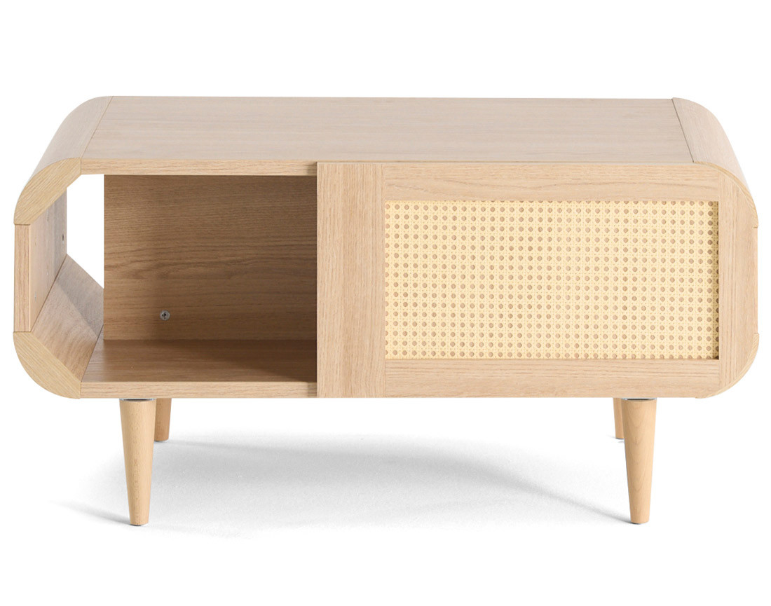 Table basse bois et cannage 1 niche 100 cm Mathilde