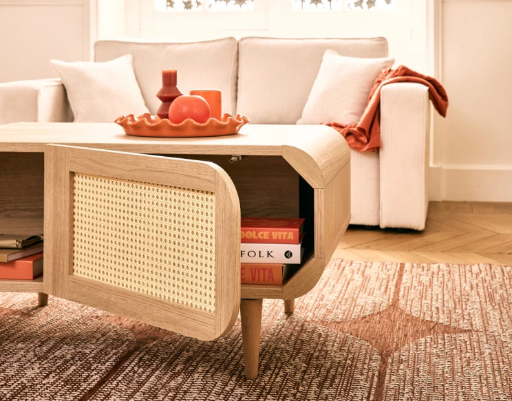 Table basse bois et cannage...