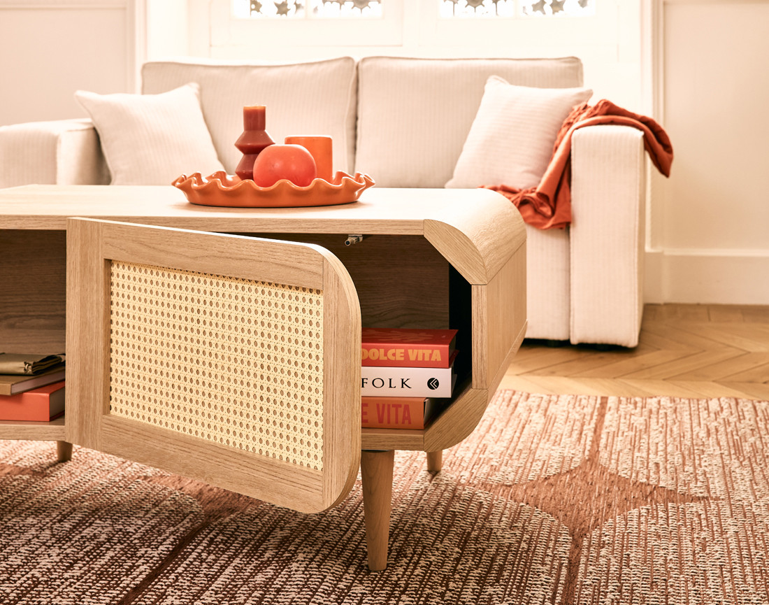Table basse bois et cannage 100 cm Mathilde