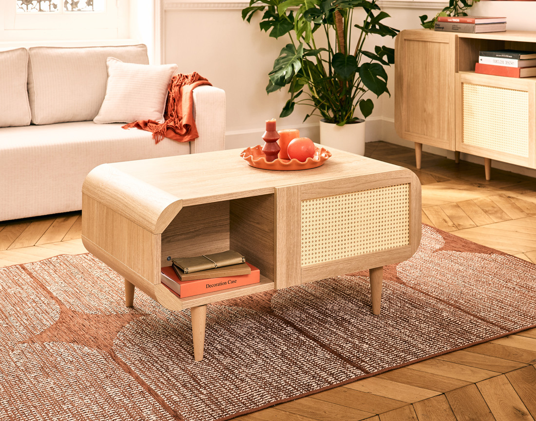Table basse bois et cannage 100 cm Mathilde