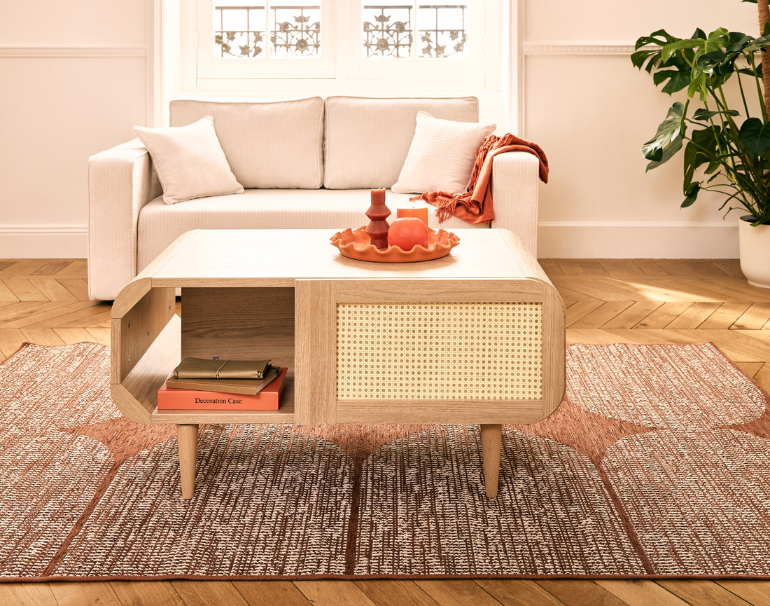 Table basse bois et cannage 1 niche 100 cm Mathilde