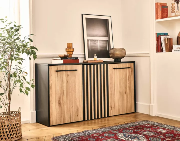 Buffet bas bois et noir 164 cm Varna