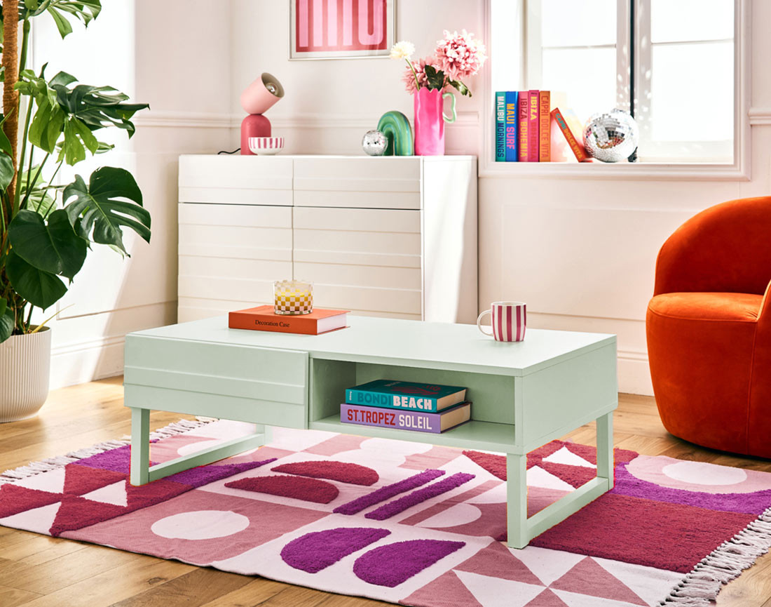 Table basse vert sauge 110 cm Sofia