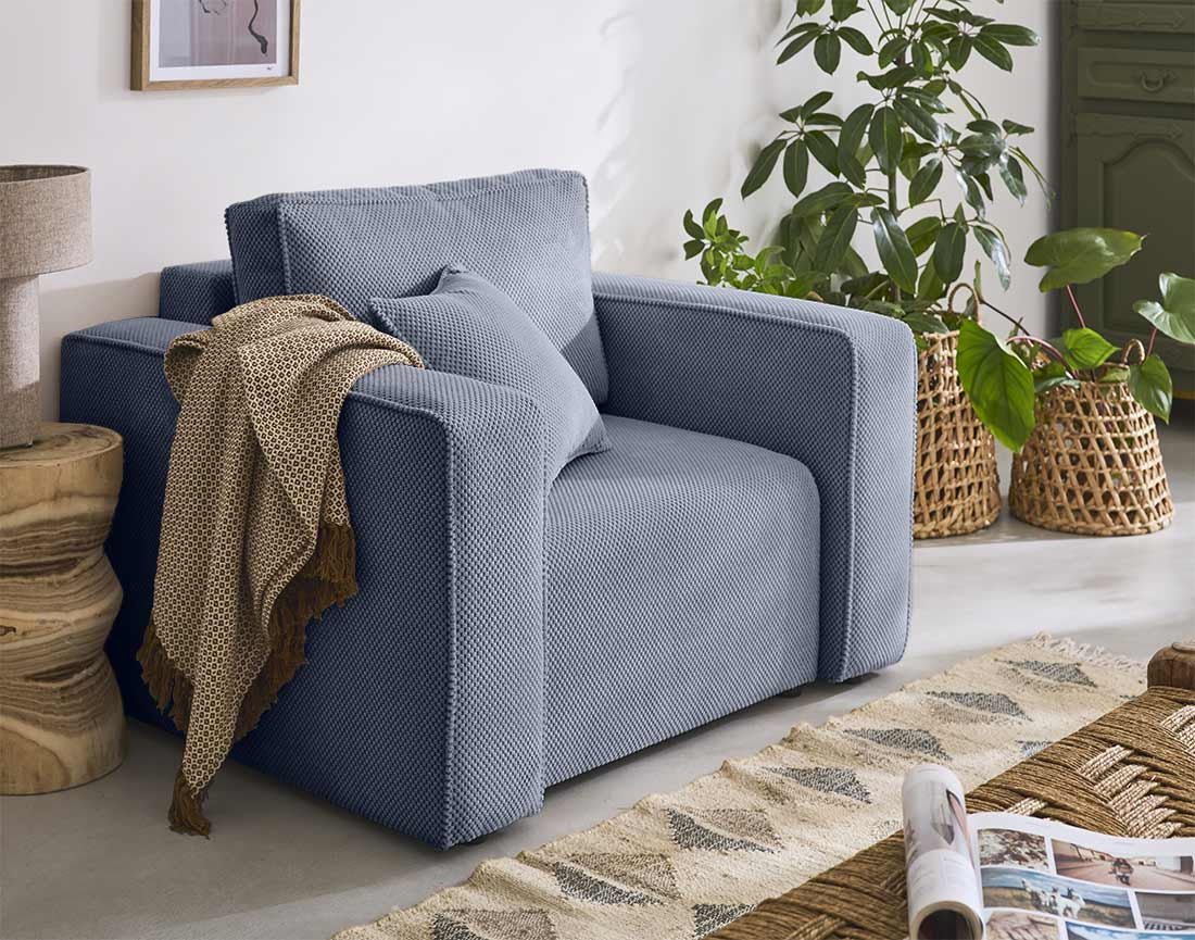 Fauteuil en velours texturé Topaze