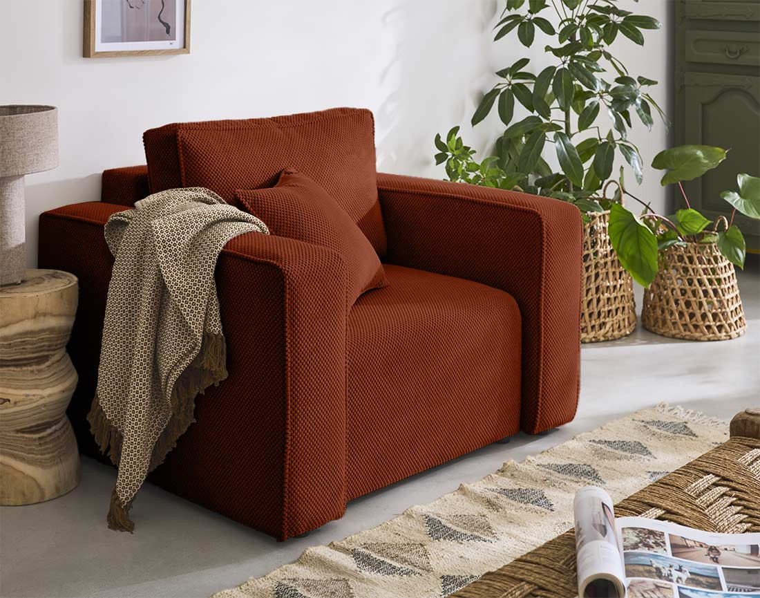 Fauteuil en velours texturé Topaze