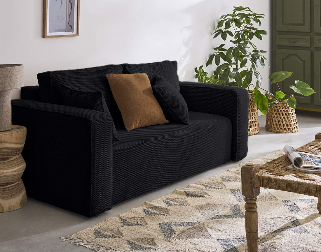 Canapé droit 2 places en velours texturé Topaze Canapé droit 2 places en velours texturé Topaze