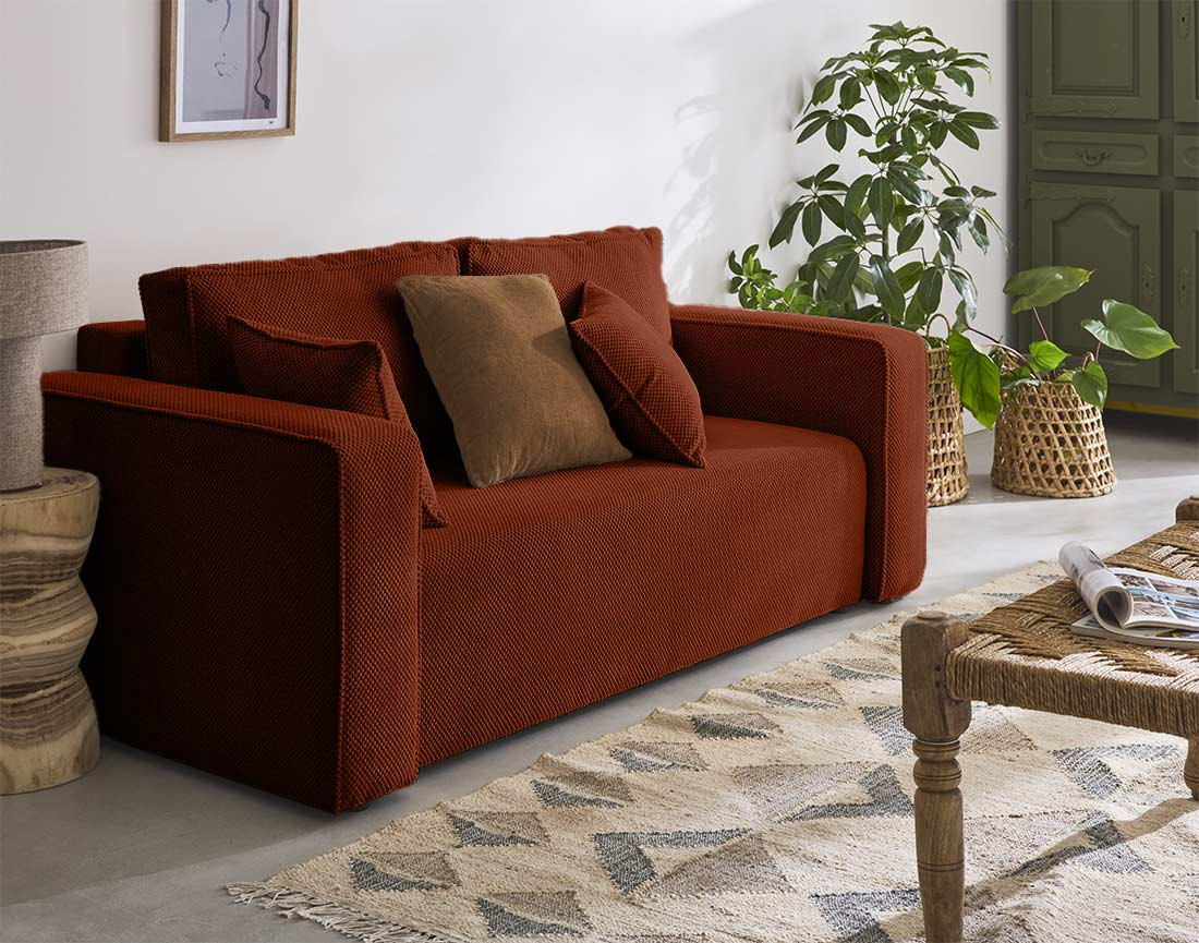 Canapé droit 2 places en velours texturé Topaze