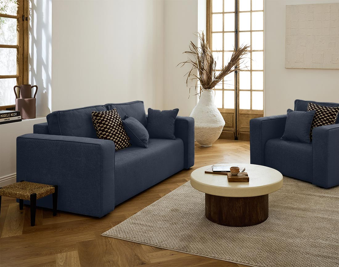 Canapé droit 2 places en tissu Topaze