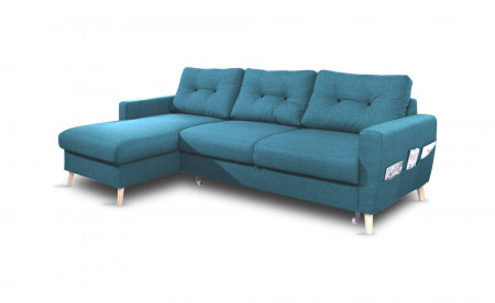 OSLO - Canapé d'angle gauche convertible - Bleu canard - 225x147x86cm - Bobochic OSLO - Canapé d'angle gauche convertible - Bleu canard - 225x147x86cm - Bobochic