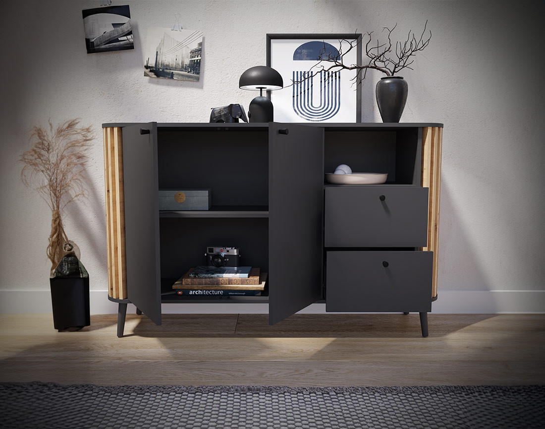 Buffet bas gris et bois 138 cm Camberwell