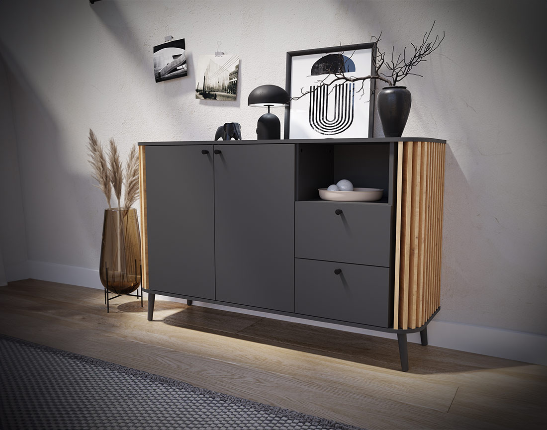 Buffet bas gris et bois 138 cm Camberwell