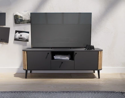 Meuble TV gris et bois 2 portes, 1 tiroir et 1 niche 138 cm Camberwell