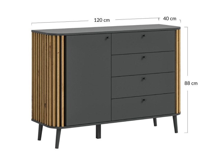 Buffet bas gris et bois 120 cm Camberwell