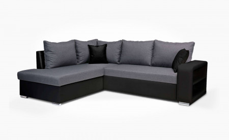 Athena - Canapé d'angle convertible - avec coffre et étagère - en simili et tissu - Gauche Athena - Canapé d'angle convertible - avec coffre et étagère - en simili et tissu - Gauche