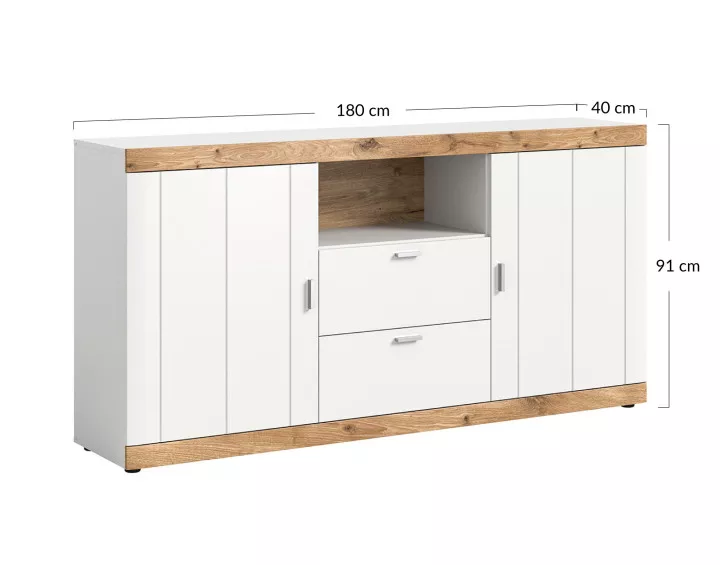 Buffet bas blanc et bois 180 cm Coventry