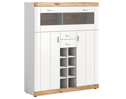 Buffet haut blanc et bois 8 niches, 3 portes et 2 tiroirs 142 cm Coventry