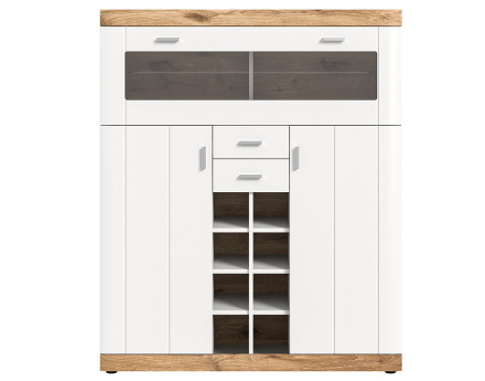 Buffet haut blanc et bois 8 niches, 3 portes et 2 tiroirs 142 cm Coventry