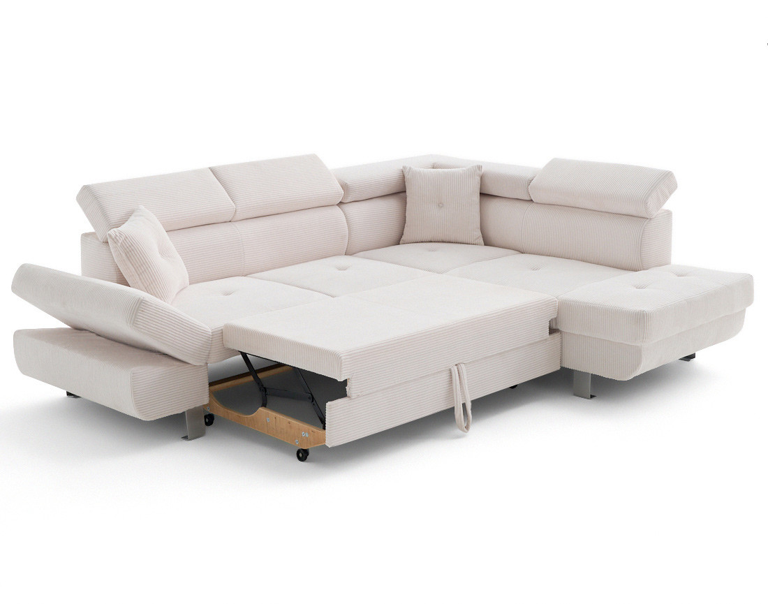Canapé d'angle droit convertible et têtières en velours côtelé Lisbona