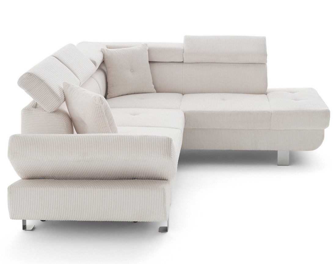 Canapé d'angle droit convertible et têtières en velours côtelé Lisbona
