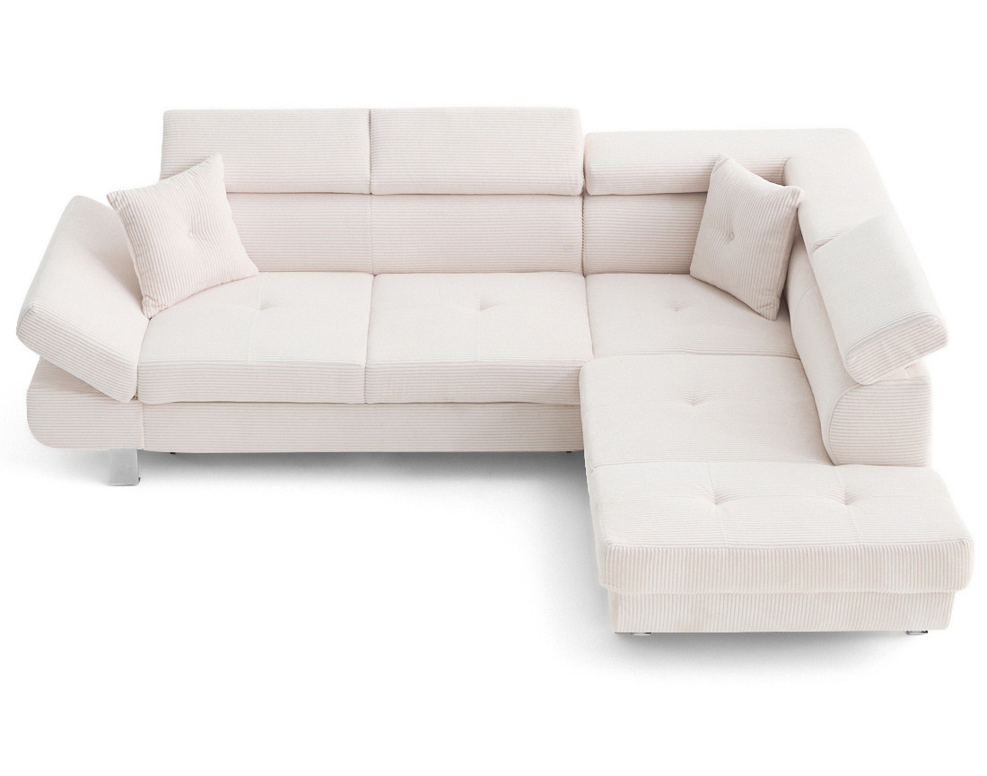 Canapé d'angle droit convertible et têtières en velours côtelé Lisbona