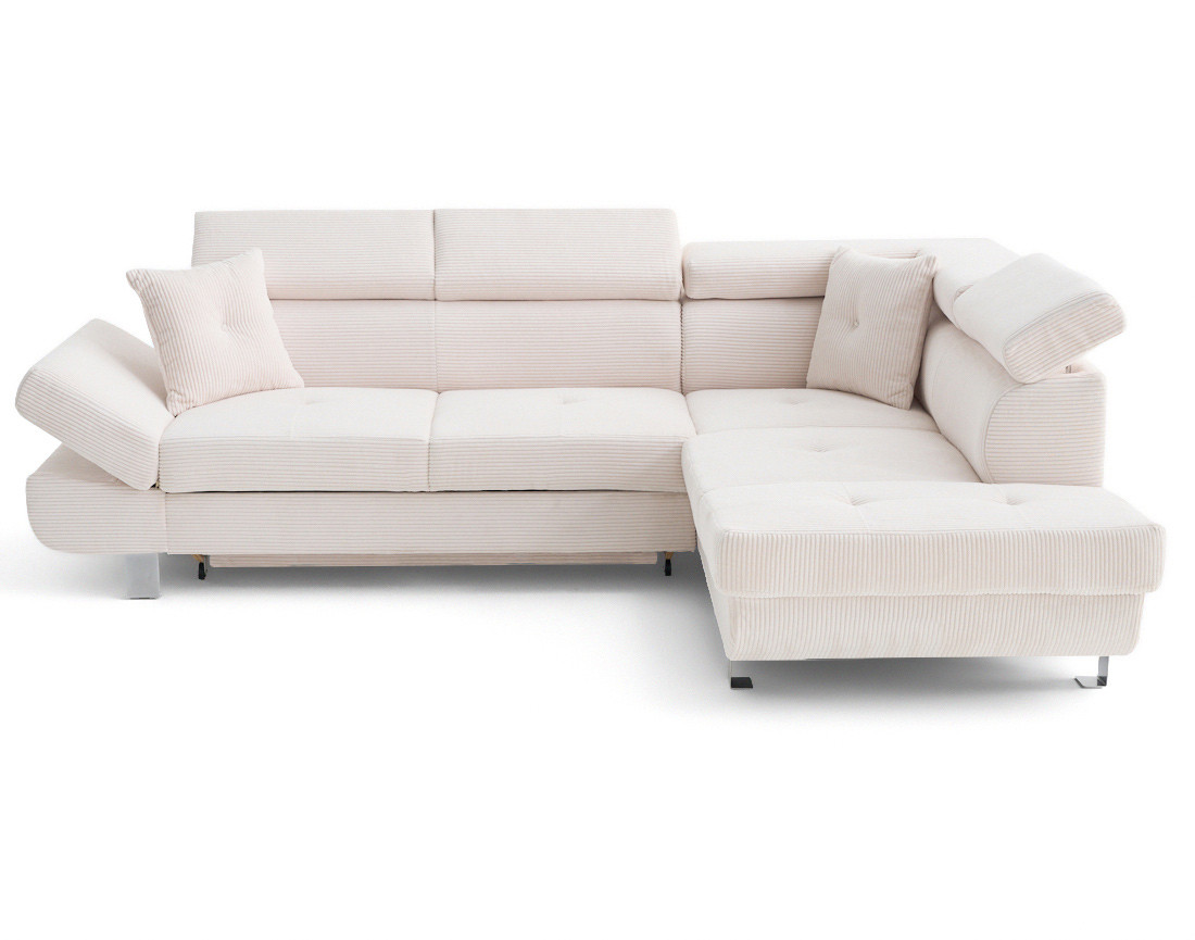 Canapé d'angle droit convertible et têtières en velours côtelé Lisbona