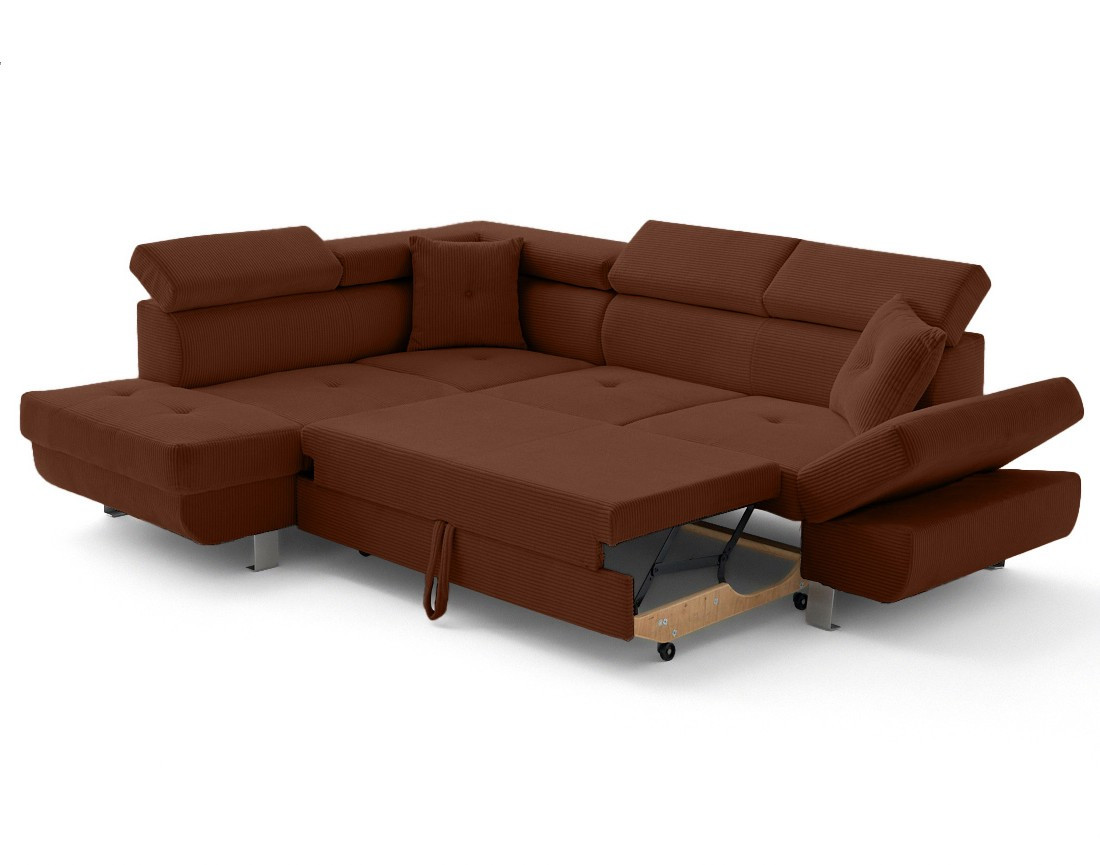 Canapé d'angle gauche convertible et têtières en velours côtelé Lisbona