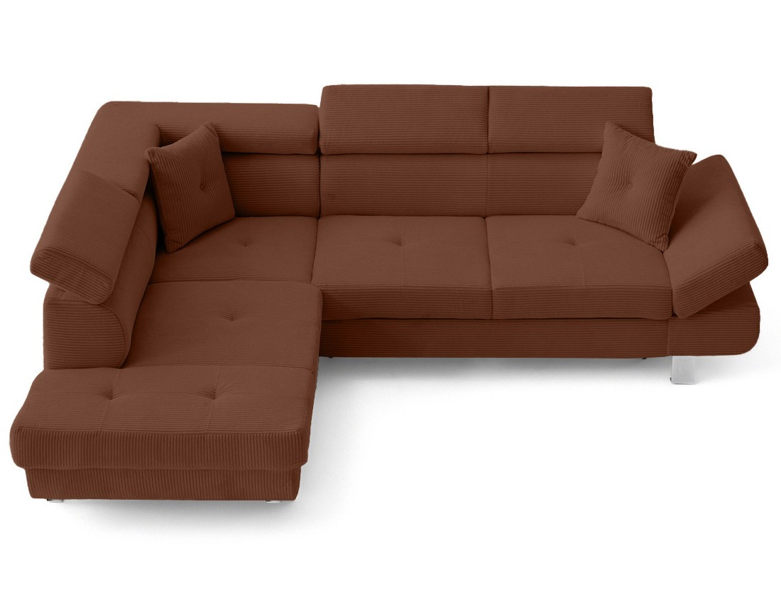 Canapé d'angle gauche convertible et têtières en velours côtelé Lisbona