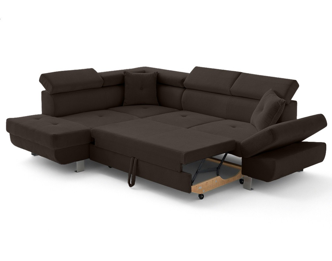 Canapé d'angle gauche convertible et têtières en velours côtelé Lisbona