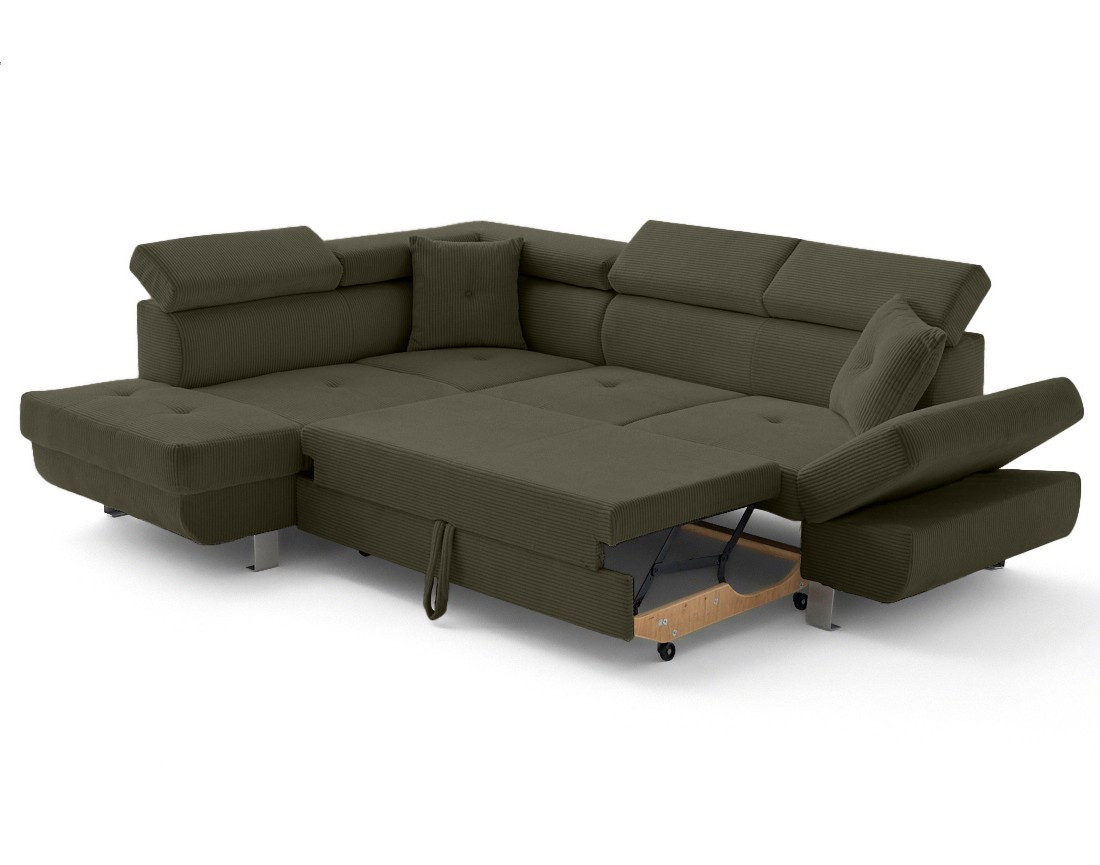 Canapé d'angle gauche convertible et têtières en velours côtelé Lisbona