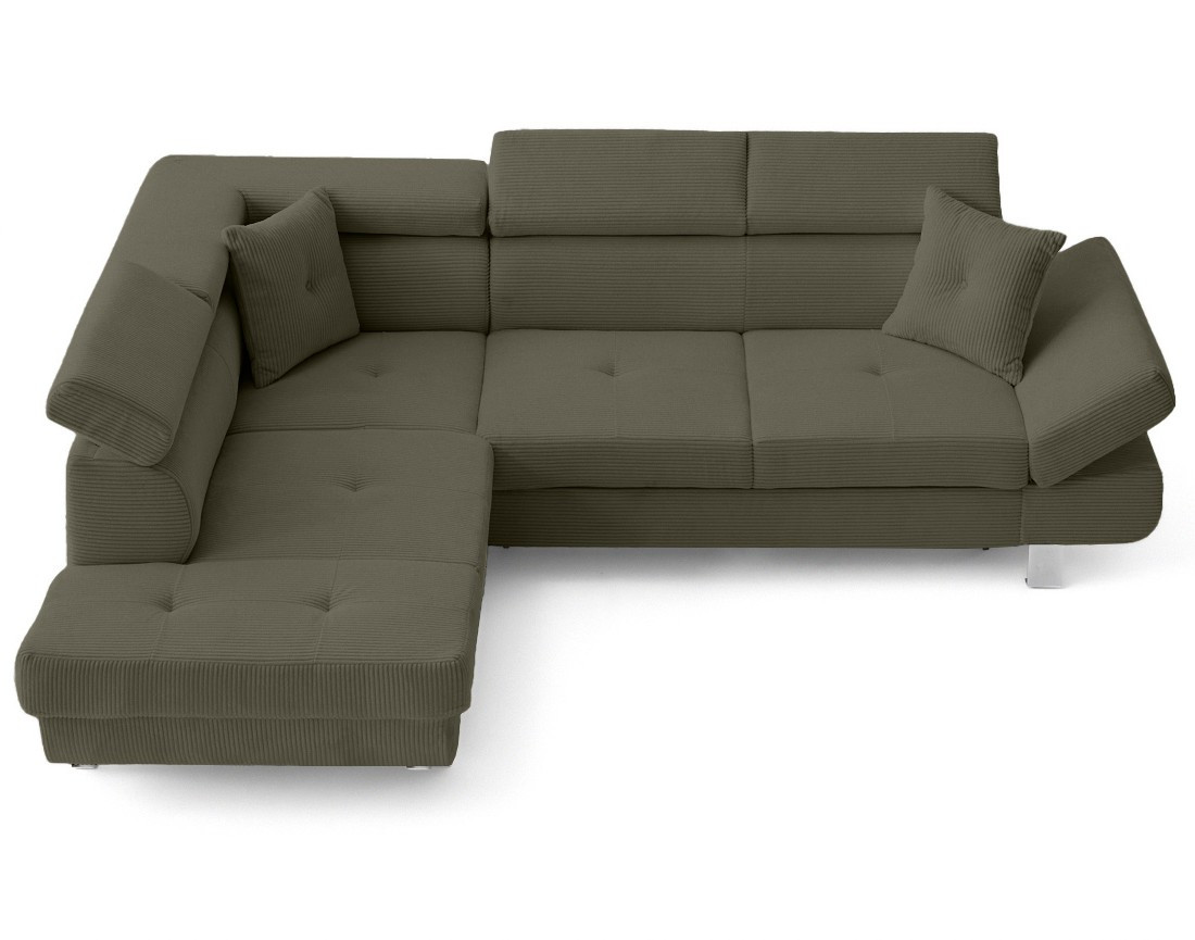 Canapé d'angle gauche convertible et têtières en velours côtelé Lisbona