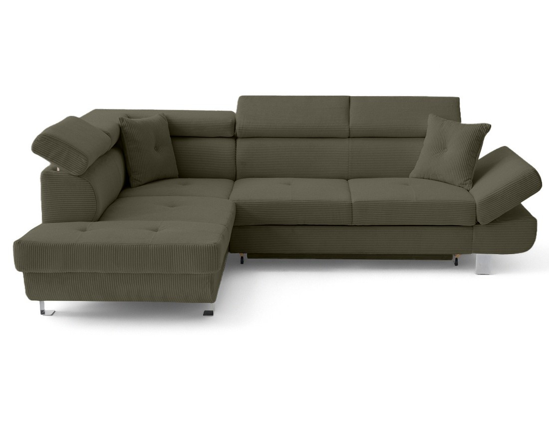 Canapé d'angle gauche convertible et têtières en velours côtelé Lisbona