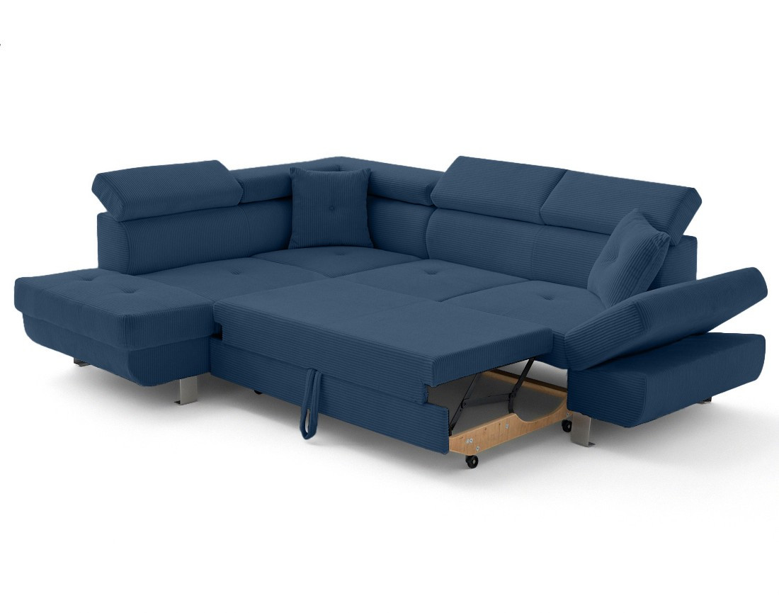 Canapé d'angle gauche convertible et têtières en velours côtelé Lisbona