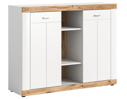 Buffet haut blanc et bois 3 tiroirs et 2 portes 104x131 cm Coventry