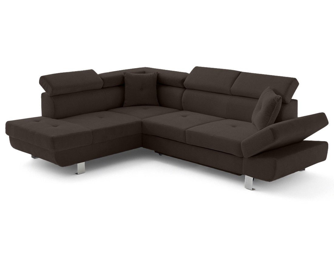 Canapé d'angle gauche convertible et têtières en velours côtelé Lisbona