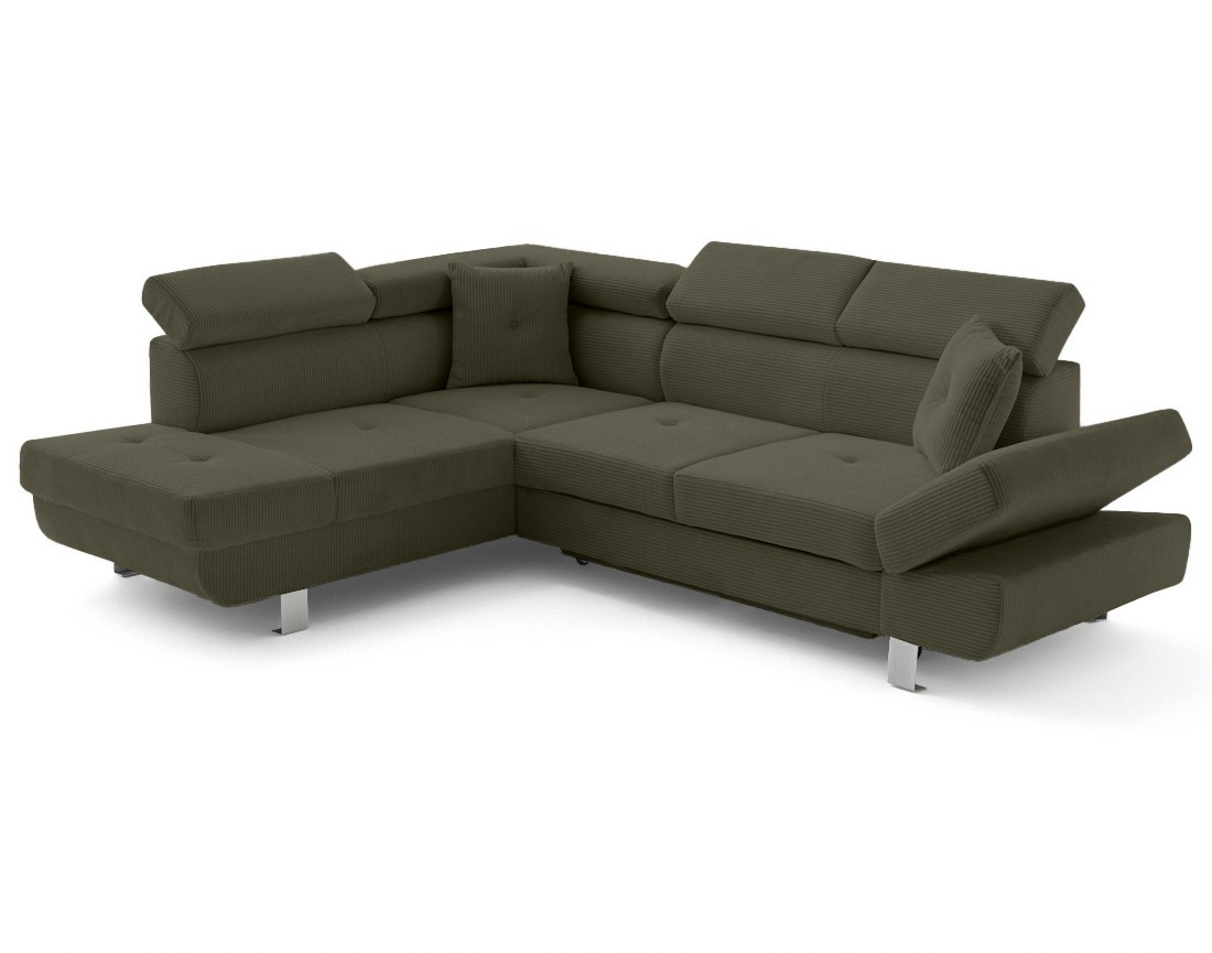 Canapé d'angle gauche convertible et têtières en velours côtelé Lisbona