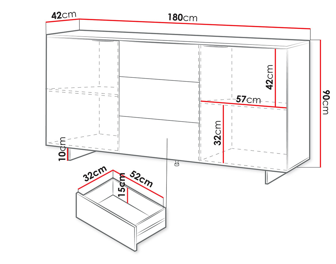 Buffet bas beige 3 tiroirs et 2 portes 180 cm Canterbury