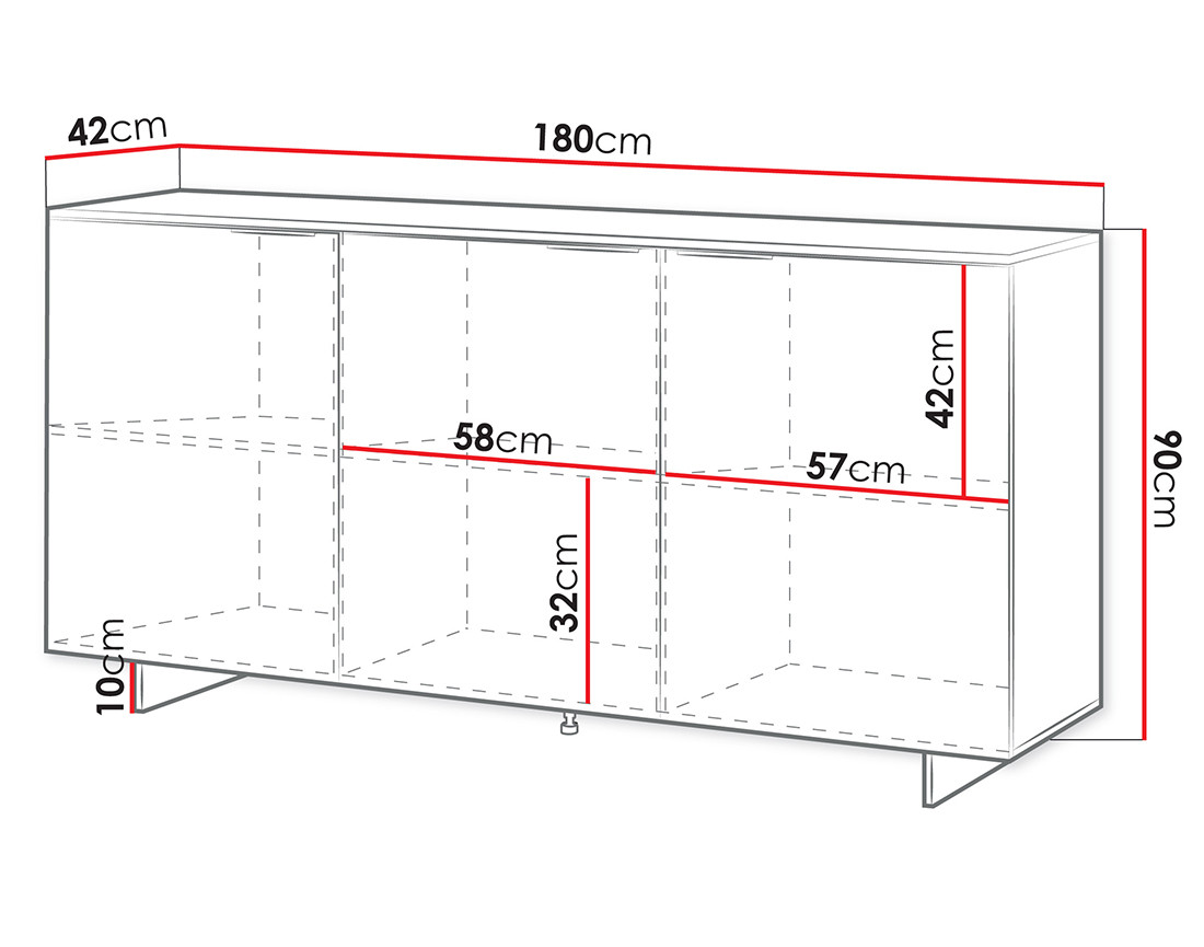 Buffet bas 3 portes beige 3 portes 180 cm Canterbury