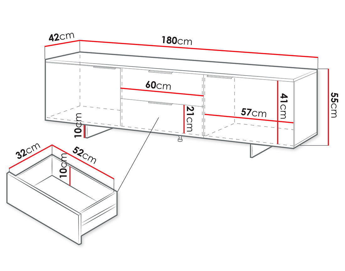 Meuble TV 2 tiroirs beige 2 tiroirs et 2 portes 180 cm Canterbury